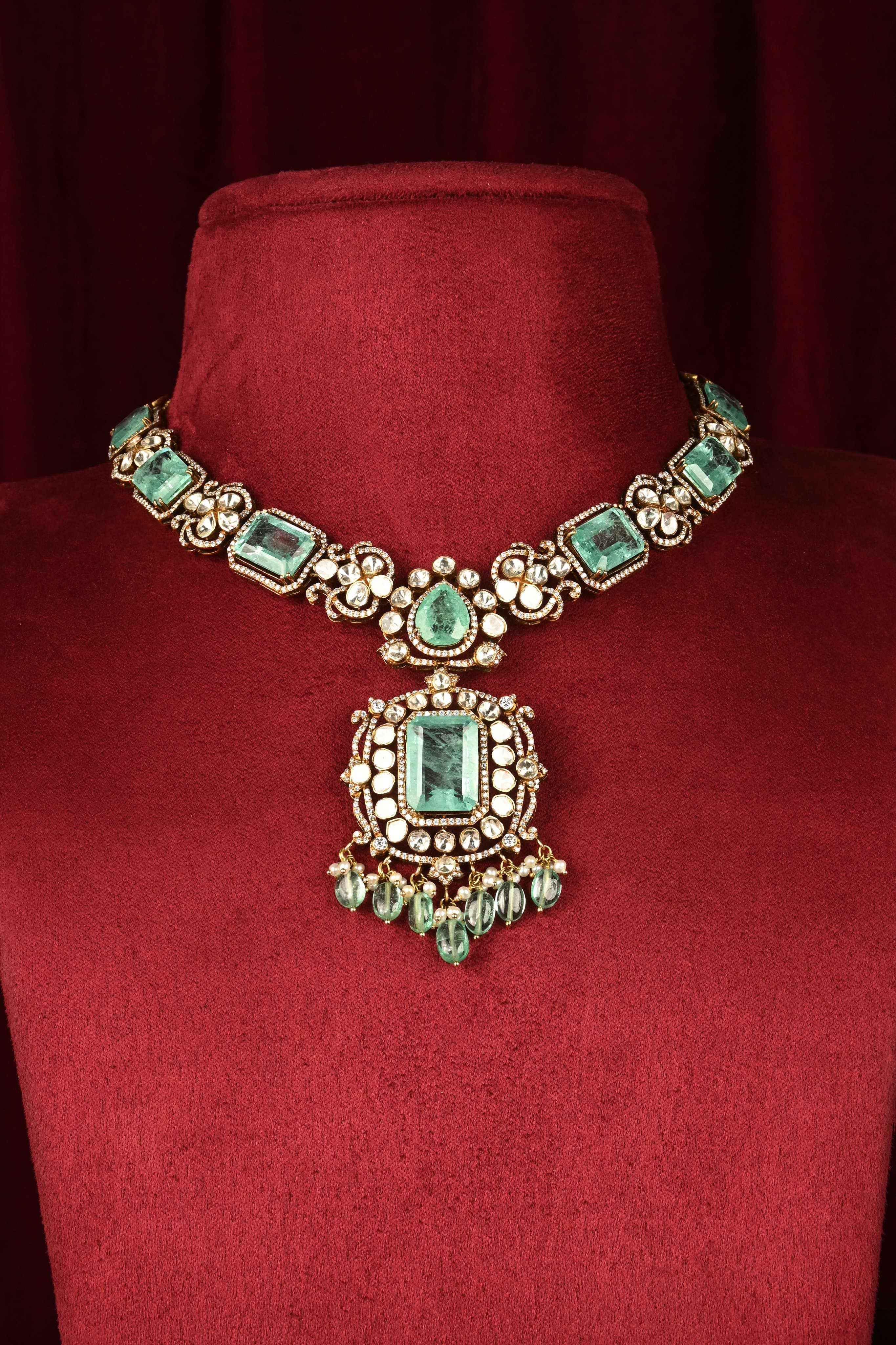 Brinda Gold and Diamonds - Gold Emerald Stone Necklace